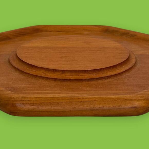 Vintage Genuine Teak Wood Octagonal Serving Plate 12 Inch - Picture 3 of 9